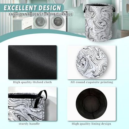 Marble Texture Laundry Basket Oxford Cloth Foldable Hamper 18.9x16.5 Inch - color: Black and White Marble Texture