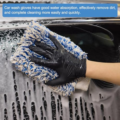 HARFINGTON 2pcs Chenille Microfiber Car Wash Mitts 10" x 7.5" Scratch Free Wash Gloves Absorbent Double Sided Plush Cleaning Drying Mitts for Car Washing Home Clean Lime Green - color: Lime Green