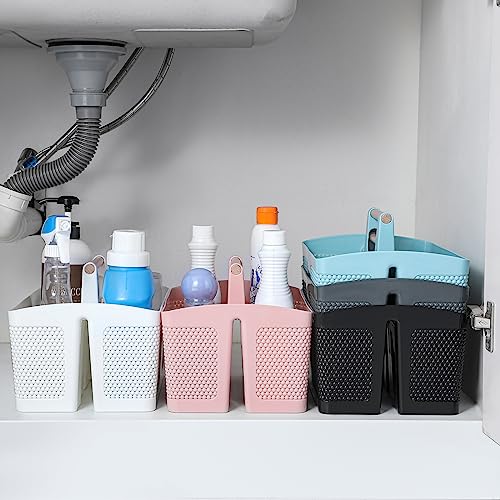 rejomiik Portable Plastic Shower Caddy with Bamboo Handle, Grey - color: Grey
