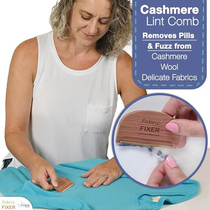Cashmere Pill Remover Comb with Cedar Wood Handle - Sweater Fuzz Comb & Wool Pilling Remover for Delicate Clothing, Fabrics, Furniture, Sheets by Fabric Fixer
