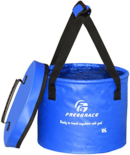 Freegrace Collapsible Water Bucket with Lid 10L Portable Camping Wash Basin - color: Navy Blue, size: 10L