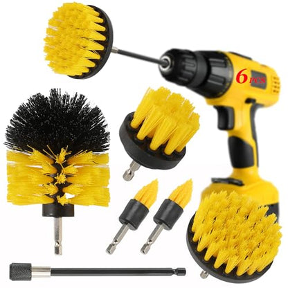 6Pcs Drill Brush Cleaning Kit with Extendable Rod, Yellow - color: Yellow-6pcs