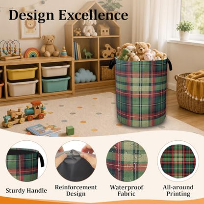 Christmas Plaid Waterproof Laundry Basket with Handles, Foldable Clothes Hamper, Large Capacity Laundry Organizer Bin for Bedroom Bathroom Dorm Room - color: Christmas Plaid