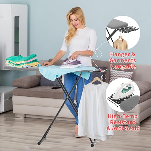 Ironing Board, 43"×13" with Iron Rest, 4 Layer 7 Adjustable Height & Sturdy - color: Black Gray, size: 43"L x 13"W