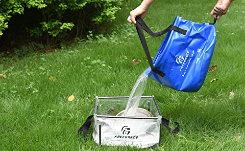 Freegrace Collapsible Water Bucket with Lid 16L Portable Camping Wash Basin - color: Navy Blue, size: 16L