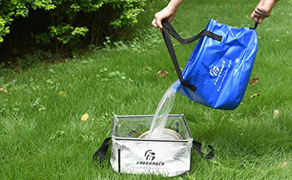 Freegrace Collapsible Water Bucket with Lid 16L Portable Camping Wash Basin - color: Navy Blue, size: 16L