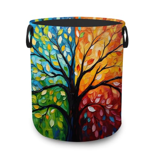 Laundry Hamper,Colorful Tree Of Life Collapsible Laundry Basket with Handles,Four Seasons Tree Waterproof Oxford Cloth Clothes Organizer for Bedroom Bathroom Dorm Nursery,16 x 20 Inch - color: Colorful Tree Of Life,Four Seasons Tree