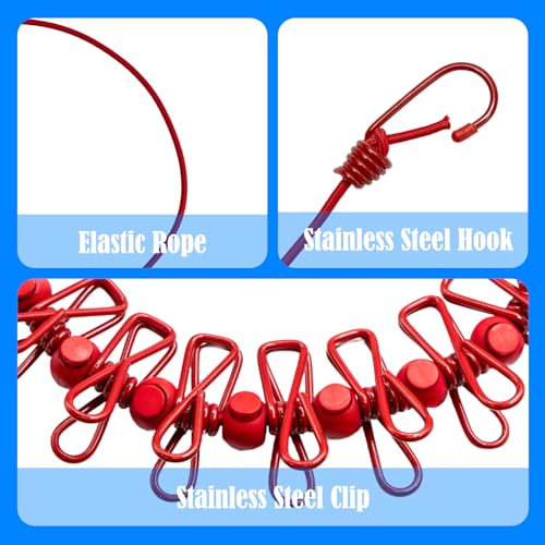 2 Pack Camping Clothesline Portable 12 Clothespins, Red - style: Red