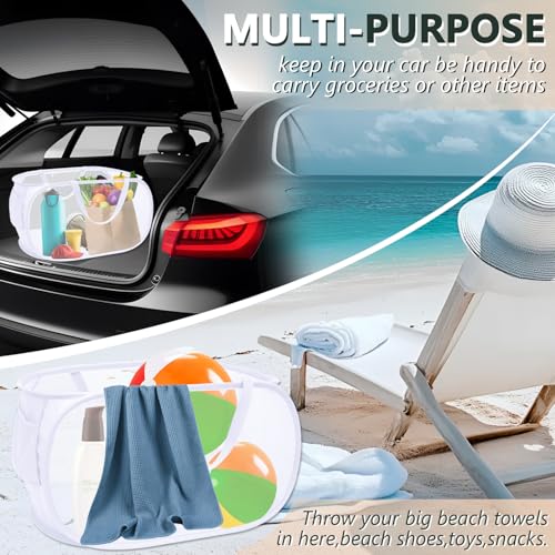 Collapsible Laundry Hamper Basket,Pop Up Mesh Foldable Bag for Laundry Room - color: White