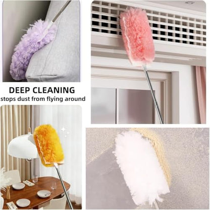 Heavy Duty Duster Refills, Disposable Dusters Kit for Cleaning Dusting Furniture Blind Ceiling Fan, Multi Surface 360 Feather Duster(10)+3FT Extended Handle（1） (Colorful) - color: Colorful