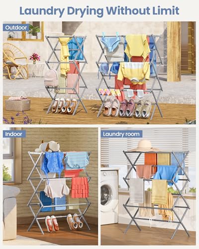 APEXCHASER Oversize 3-Tier Clothes Drying Rack, No Install, Grey - color: Gray