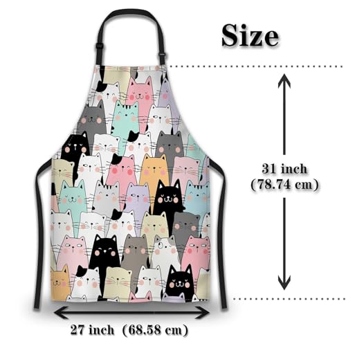 Dishwashing Apron for Women Cute Cats Cute Aprons for Men for Kitchen Cooking Restaurant BBQ Painting Crafting Gardening 27” (W) x 31” (H), Waterproof Apron - color: Cute Cats