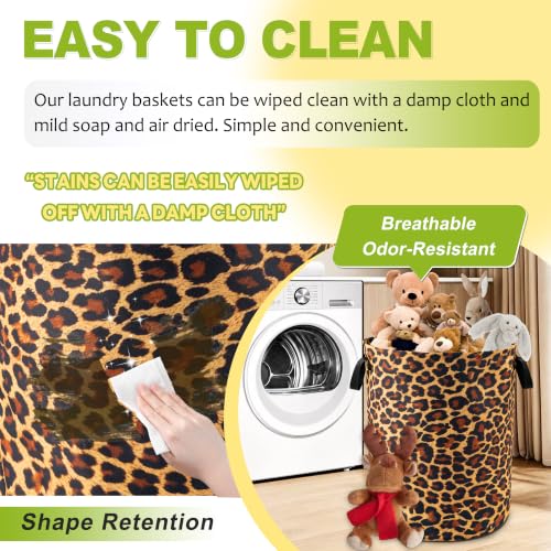 Brown Leopard Laundry Basket Foldable Waterproof Hamper 18.9 x 16.5 Inch - color: Brown Leopard