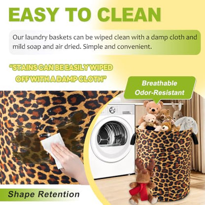 Brown Leopard Laundry Basket Foldable Waterproof Hamper 18.9 x 16.5 Inch - color: Brown Leopard