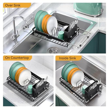 TOOLF Sink Small Dish Drying Rack with Utensil Holder for RV, Apartment - size: Compact Size