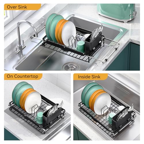 TOOLF Sink Small Dish Drying Rack with Utensil Holder for RV, Apartment - size: Compact Size