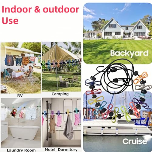 Retractable Travel Clothesline, with 12 Clips, for Laundry Drying, Compact for Camping Hotel Home