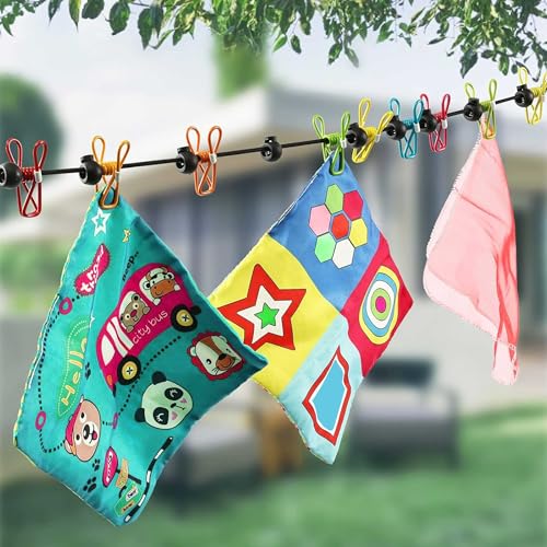 Retractable Clothesline with 12 Clips for Travel, Indoor & Outdoor Use（Colour） - color: Colour