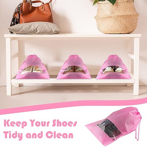 Pink Travel Shoe Bags - 5 Pcs Non-Woven Packing Bags with Clear Window - color: Pink, style: 5 Pack