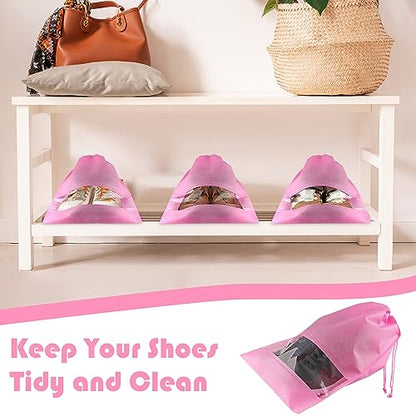 Pink Travel Shoe Bags - 5 Pcs Non-Woven Packing Bags with Clear Window - color: Pink, style: 5 Pack