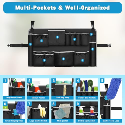 Trash Can Caddy Fit 32-55 Gallon Garbage Bins,Professional Tool Housekeeping Dispenser Storage Organizer Cleaning Supplies Caddy Adjustable Buckle,for Janitorial Trash Can,Maid Janitorial Duty