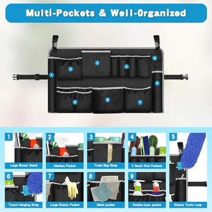 Trash Can Caddy Fit 32-55 Gallon Garbage Bins,Professional Tool Housekeeping Dispenser Storage Organizer Cleaning Supplies Caddy Adjustable Buckle,for Janitorial Trash Can,Maid Janitorial Duty