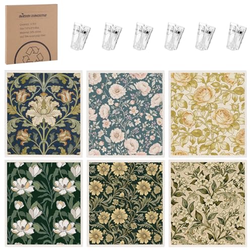 Needbrock 6 Pack Vintage Floral Swedish Dishcloths for Kitchen - color: Retro Floral