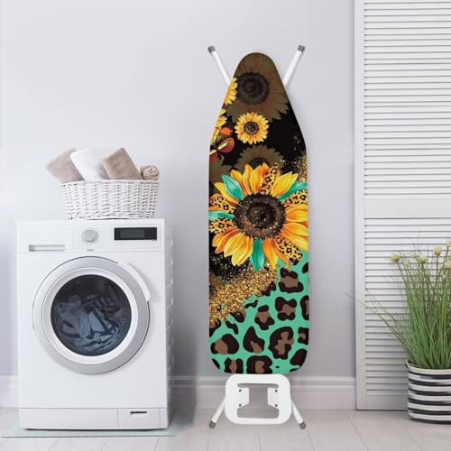Leopard Ironing Board Cover with Padding Lightweight Ironing Board Pad Sunflower Protective Padded Iron Board Cover with Hook and Loop Fasteners Table Top Ironing Board Cover Home Decor - color: Leopard Sunflower