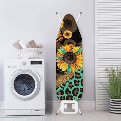 Leopard Ironing Board Cover with Padding Lightweight Ironing Board Pad Sunflower Protective Padded Iron Board Cover with Hook and Loop Fasteners Table Top Ironing Board Cover Home Decor - color: Leopard Sunflower