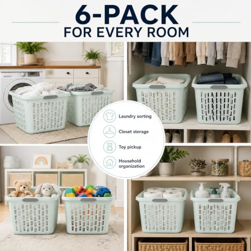Mint Laundry Basket 6-Pack, 1.5 Bushel Square with Handles - color: Green 6PCS