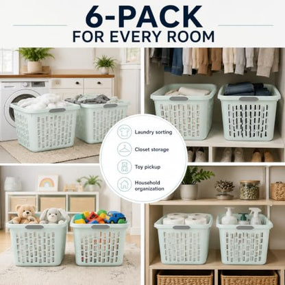 Mint Laundry Basket 6-Pack, 1.5 Bushel Square with Handles - color: Green 6PCS