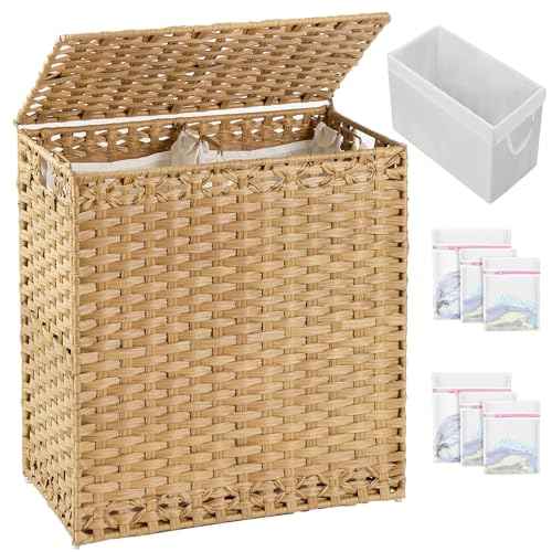 SETVSON Laundry Hamper with Lid Wicker Laundry Basket 112L, Natural - color: Natural, size: 29.6 Gal