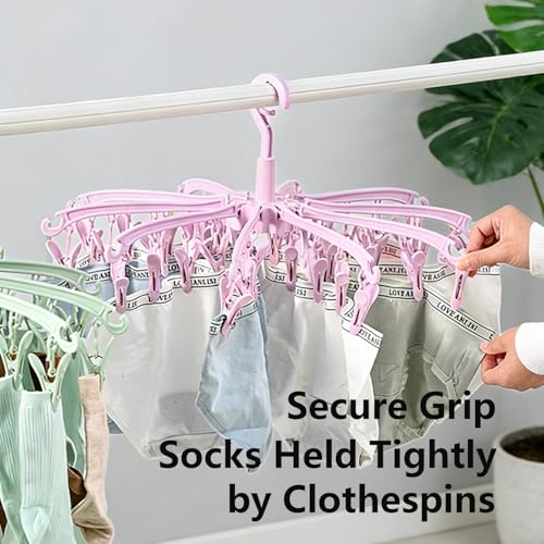Clothes Sock Drying Hanger with 40 Clips,Foldable Hanging Rack - color: Blue40