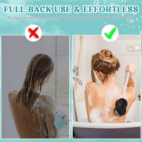 Long Handled Sponge 22.4'' Back Scrubber for Shower, Black - color: Black
