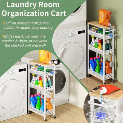 OKZEST Slim Laundry Room Organization Cart with Detergent Dispenser Holder - color: White, size: 4-Tier (with Detergent Dispenser Holder)
