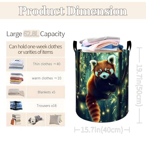Enchanted Red Panda in Forest Laundry Basket 19.7"x15.7", Collapsible Dirty Clothes Waterproof Cute Animal Laundry Hamper Organizer Toy Storage Bin for Dorm Nursery Bathroom Decor - style: Red Panda08