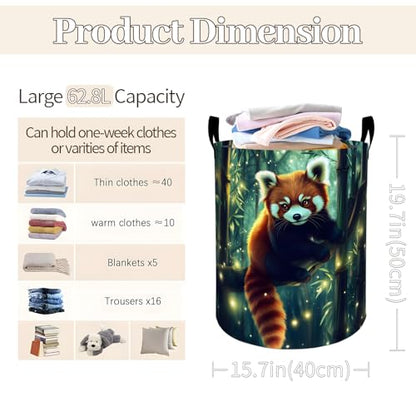 Enchanted Red Panda in Forest Laundry Basket 19.7"x15.7", Collapsible Dirty Clothes Waterproof Cute Animal Laundry Hamper Organizer Toy Storage Bin for Dorm Nursery Bathroom Decor - style: Red Panda08