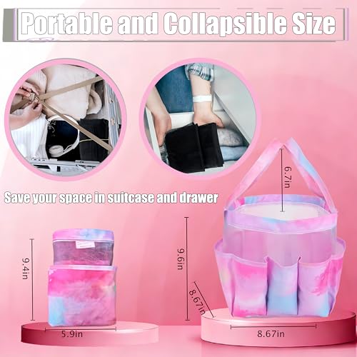 Mesh Shower Caddy Portable - 9 Pockets, Shower Bag for Dorm Room Camping - color: gradient pink