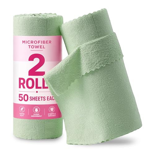 Jessy Home 2 Roll Reusable Paper Towels,100 Sheets Tear Away Microfiber Cleaning Cloth, Lint Free Clean Rags for Kitchen, Dishcloth,Household Cleaning Supplies - color: Turquoise