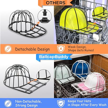 BallcapBuddy Original & Patented 3-Pack Baseball Hat Washer Cage for Washing Machine/Dishwasher, Kids & Adults Hat Cleaner/Washer/Shaper for Baseball Caps - Black - color: Black, style: Pack of 3