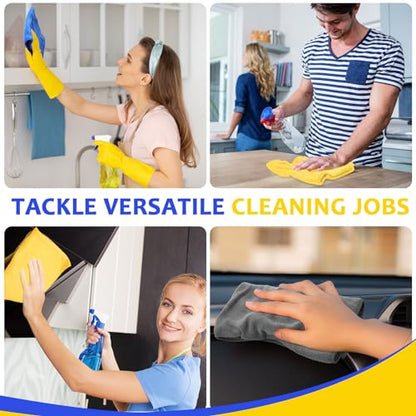 Nuenen Car Microfiber Clean Cloths, Yellow,Gray,Blue, 16 x 16 Inch, 60 Pcs - color: Yellow,gray,blue, size: 16 x 16 inches