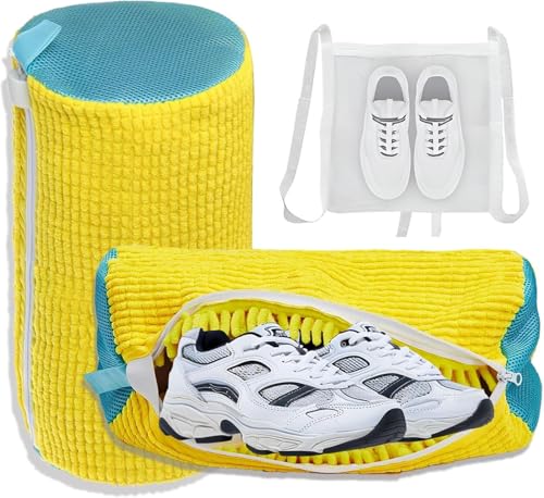 Shoe Washing Machine Bag for Washer & Dryer – Reusable Laundry Shoe Cleaning Bags for Sneakers, Tennis Shoes & Trainers – Zippered Mesh Shoe Washer Protector, Yellow (2 Pack) - color: Yellow
