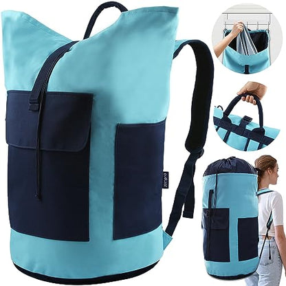 Laundry Bag Backpack 125L Extra Large, Heavy Duty 900D Coated Oxford Fabric, 3 Pockets Durable Travel Laundry Bags with Soft Padded Shoulder Straps for College Dorm, Apartment, Laundromat (Teal) - color: Teal