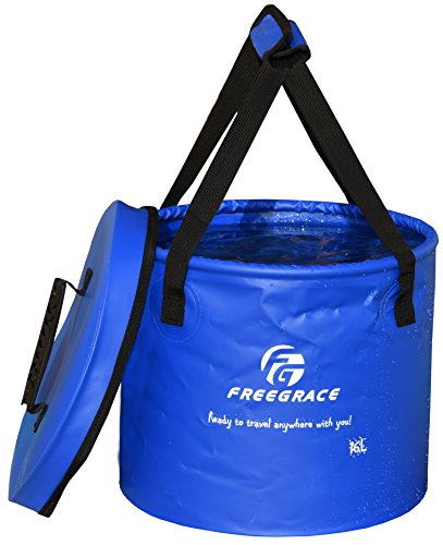 Freegrace Collapsible Water Bucket with Lid 16L Portable Camping Wash Basin - color: Navy Blue, size: 16L