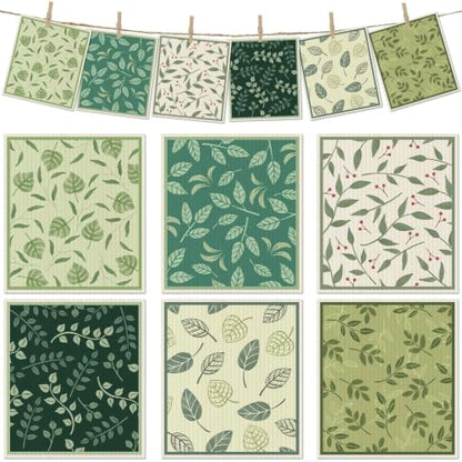 6 Pcs Swedish Paper Cloths for Kitchen, Reusable Paper Towels Washable - color: Plant Leaves