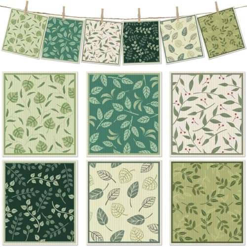 6 Pcs Swedish Paper Cloths for Kitchen, Reusable Paper Towels Washable - color: Plant Leaves