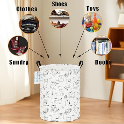 Round Laundry Basket Collapsible Storage Hamper Organizer Cat - color: Cat