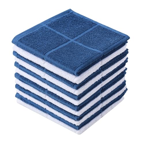 Glynniss Kitchen Dish Cloths for Washing Dishes, Blue Terry Dish Rags - color: Middle Blue White, size: 11x11 inches