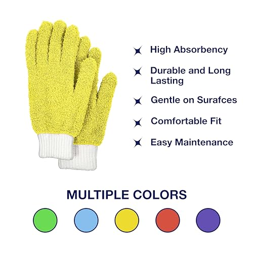 Microfiber Dusting Gloves for House Cleaning and Glass Cleaning Mitts - Microfiber Gloves for Plant Dusting, Car Cleaning - Reusable, Washable, No-Scratch, One Size Fits All (Yellow, 2 Pairs)