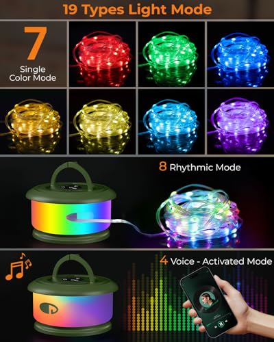 Camping String Lights, Retractable 32.8FT Rechargeable Fairy Light - color: Green